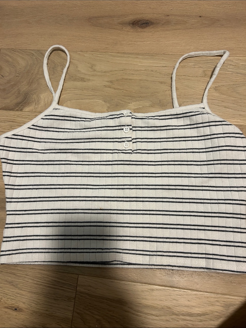 Striped Ribbed Spaghetti Crop Tank Top Garage- White/Blue